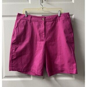 Kim Rogers Bermuda Shorts Womens 16 Hot Pink Chambray 8.5 inch Inseam Flat Front